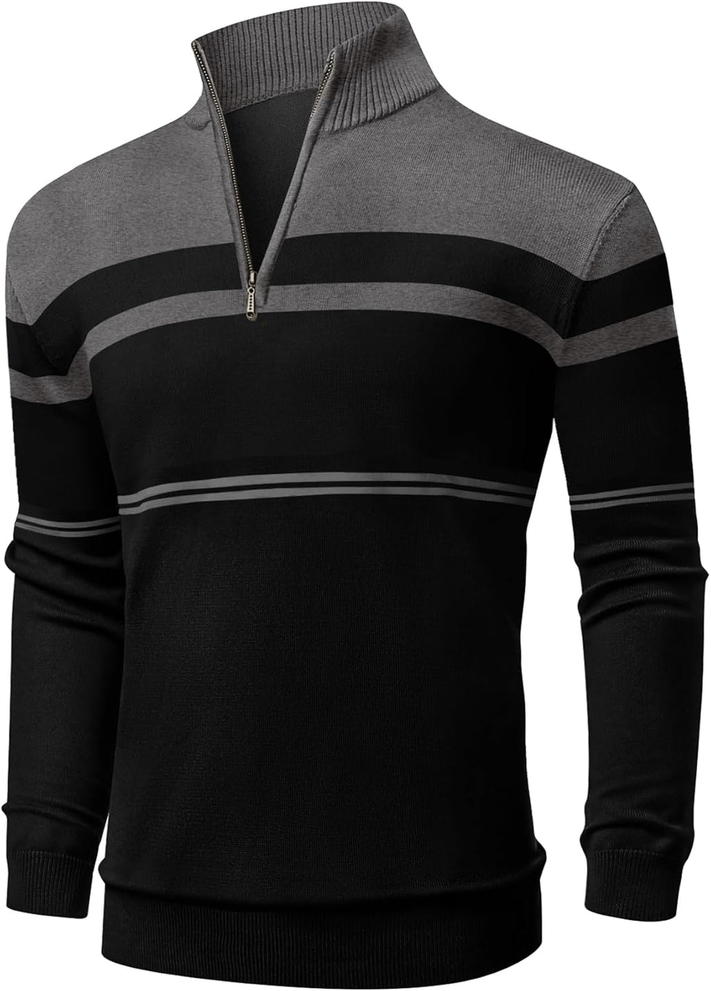 Mens Sweaters 1/4 Zip Up Striped Pullover Slim Fit Fall Winter Spring Long Sleeve Sweaters