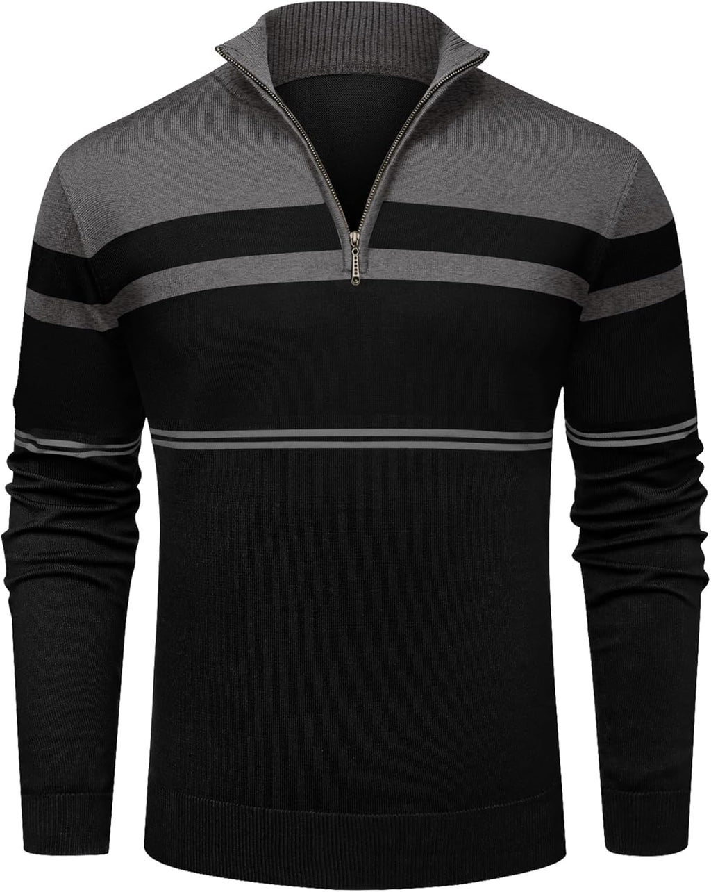 Mens Sweaters 1/4 Zip Up Striped Pullover Slim Fit Fall Winter Spring Long Sleeve Sweaters