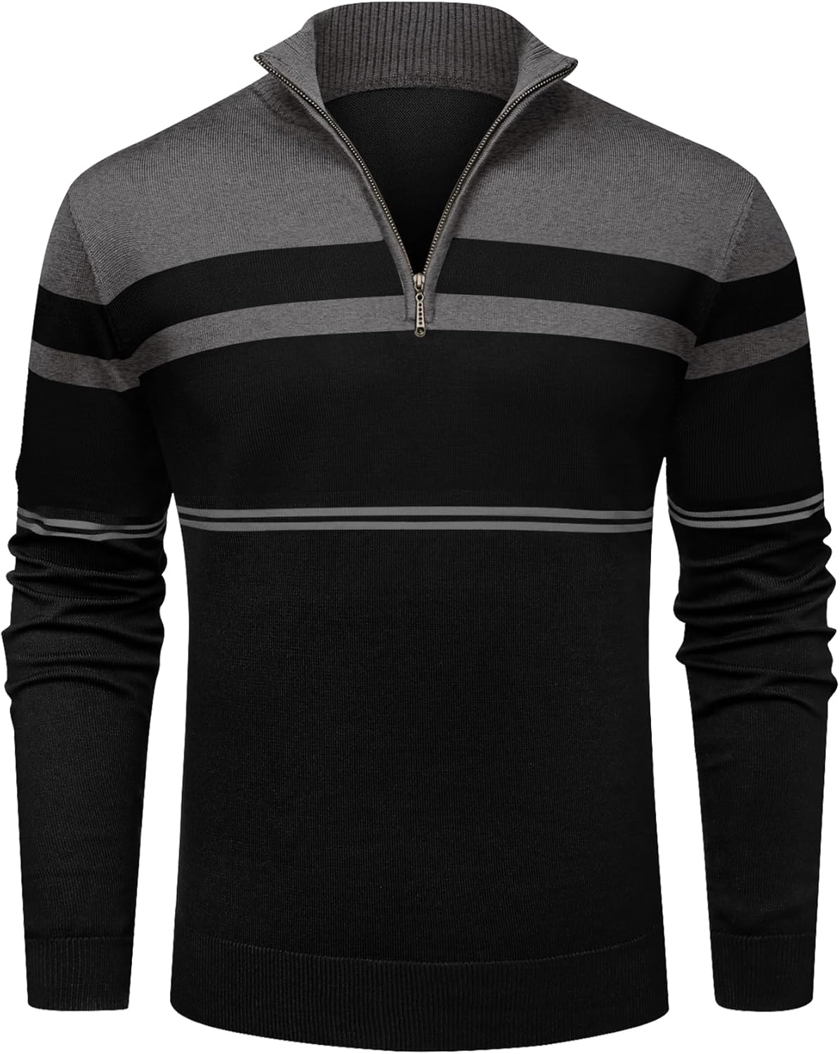 Mens Sweaters 1/4 Zip Up Striped Pullover Slim Fit Fall Winter Spring Long Sleeve Sweaters