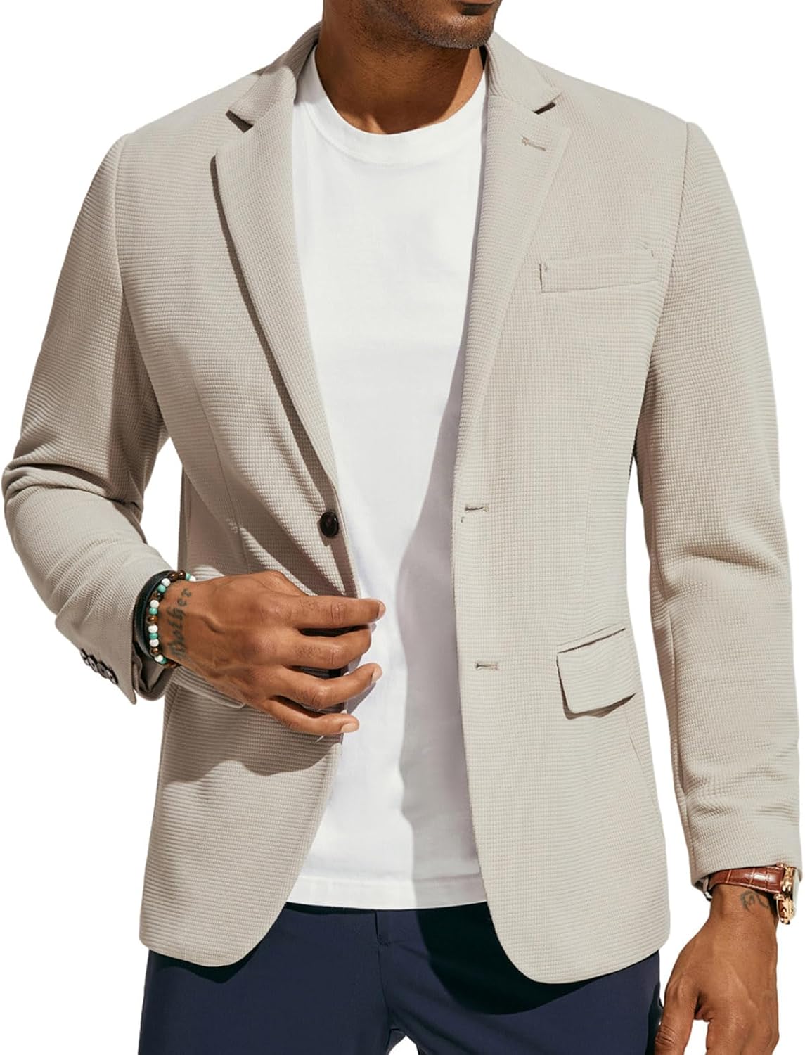 Mens Casual Knit Blazers Two Buttons Lightweight Business Machine Wash Sport Coat